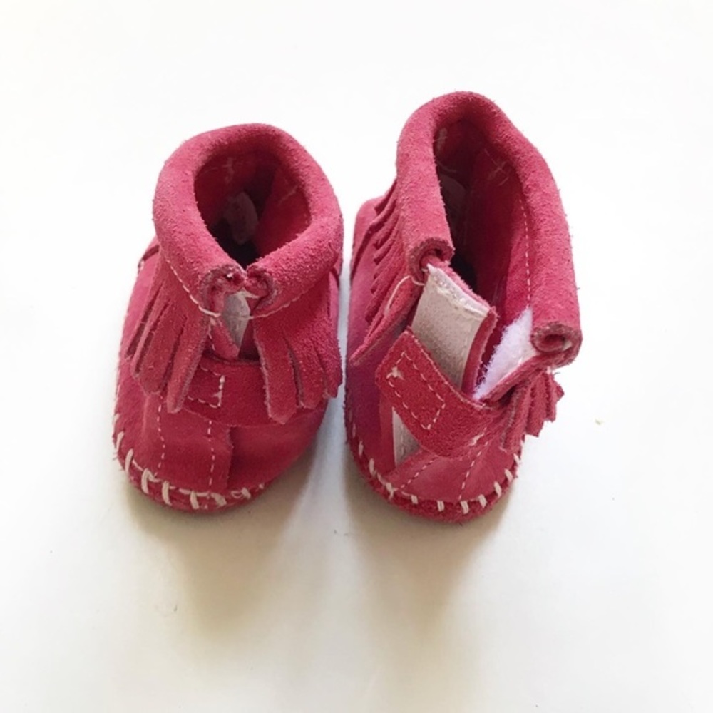 Minnetonka pink suede fringe boots VGUC  size 5 - Picture 6 of 7